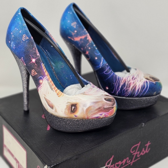 Iron Fist Unicorn Platform Heels | Graphic Faux Leather Glitter Sz 7 Legacy Glam - Picture 6 of 12